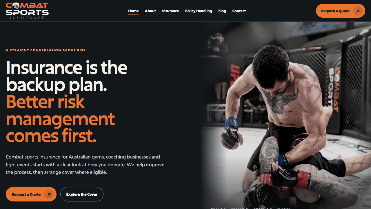 Combat Sports Insurance website homepage