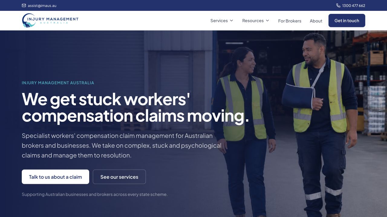 Injury Management Australia website homepage