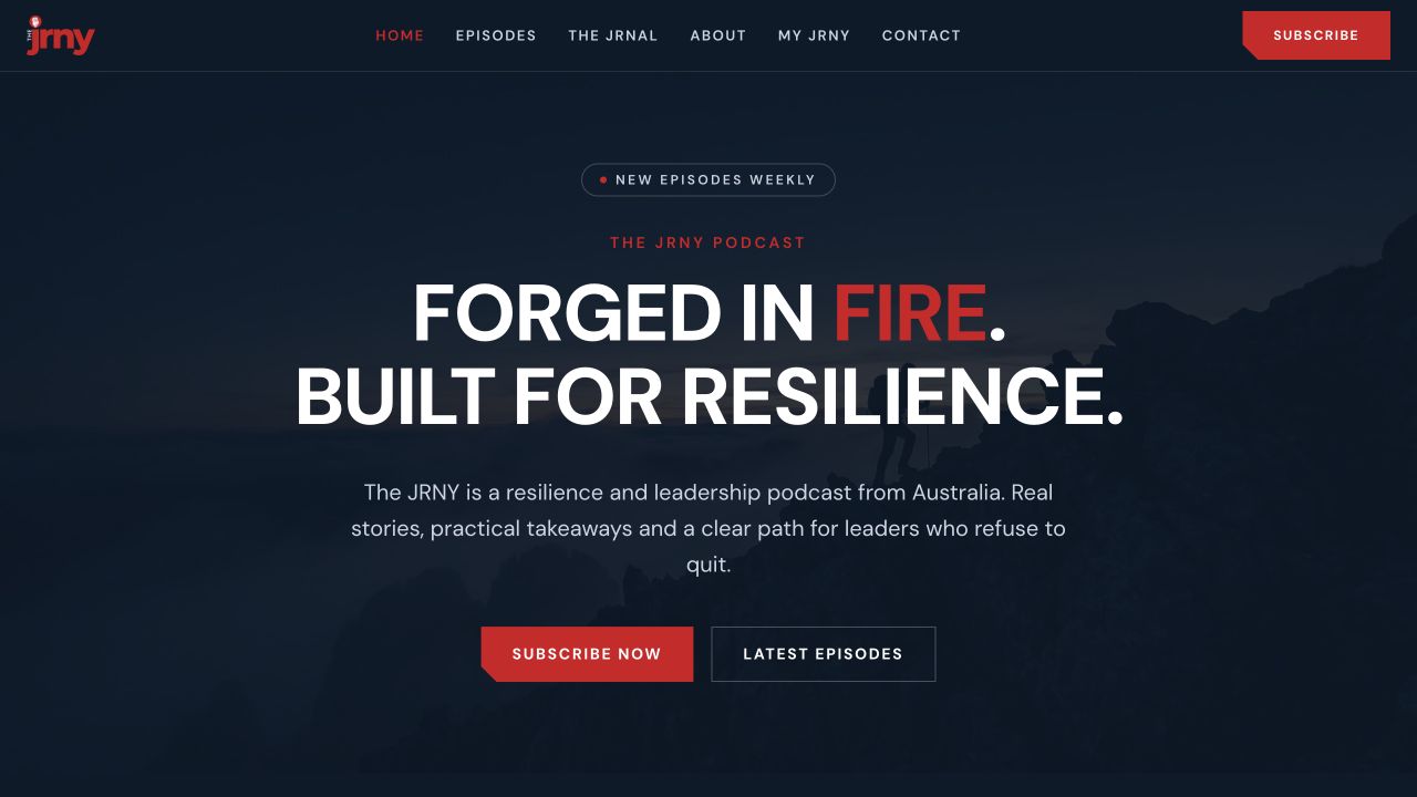 The JRNY podcast website homepage